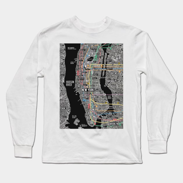 New york city subway street map Long Sleeve T-Shirt by ol1ie